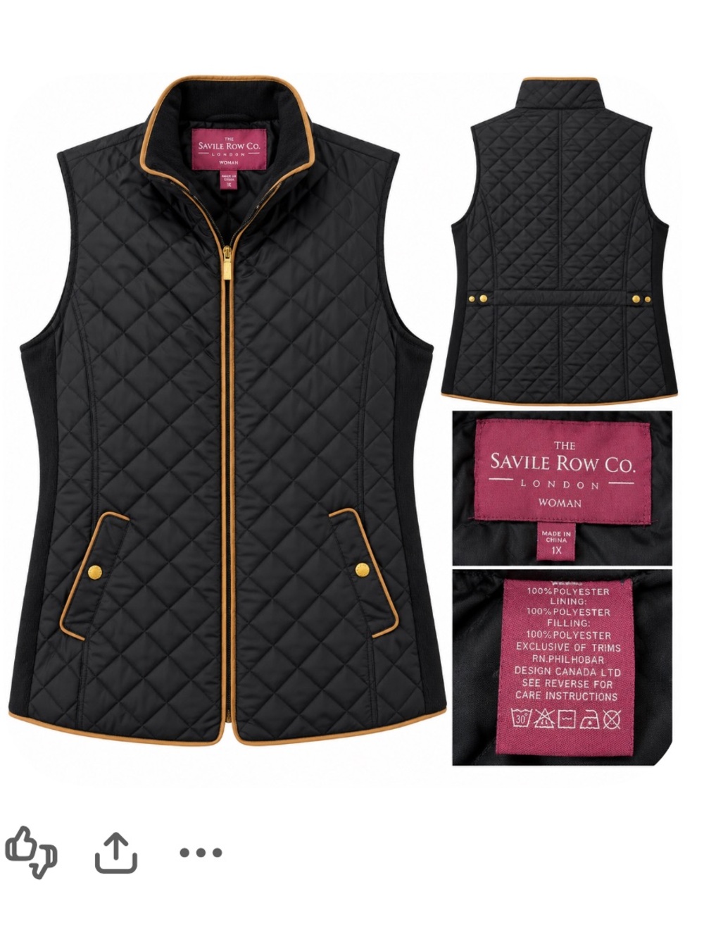 The Savile Row Co. Quilted Black Vest with Tan Trim 1X